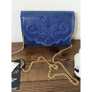 Aimee Kestenberg Watts Crossbody Leather Royal Blue Gold Chain
